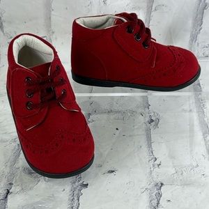 Stella Suede Wing Tip Infant Shoes Faux Laces Hook & Loop Closure Rubber Soles